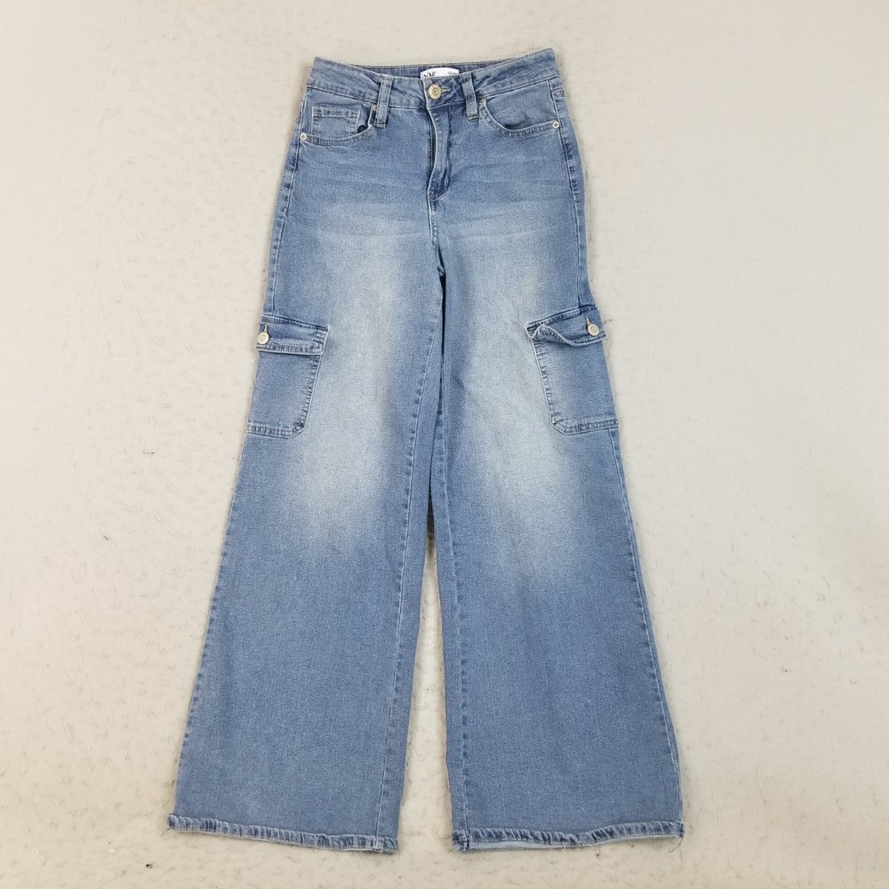 YMI Jeans Women 3/26 Blue High-Rise Skater Baggy Cargo Wide Leg Denim Pants